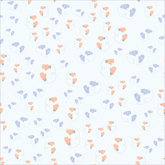 Red and blue mittens with patterns of shapes and snowflakes