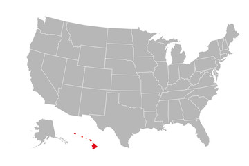 Hawaii island highlighted on USA political map. Gray background. Business concepts.