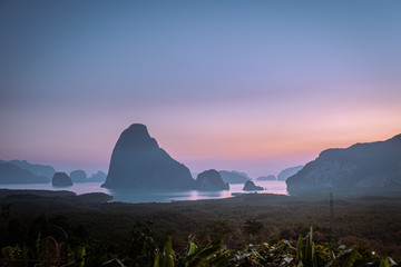 Phangnga Bay Thailand, sunrise Phuket, Morning view point of Samet Nang She in Phangnga bay,...