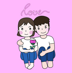 lovely cute happy couple man and woman on Valentine's day design, full of red sweet love festival. it's romantic background vector illustration paper art in character design flat style