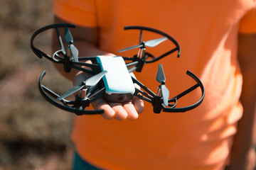 Drone landed on children palm