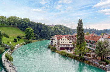 Fototapeta na wymiar View of beautiful river Aare in Bern, Switzerland.