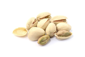 Close-up of pistachios nuts isolated on white background