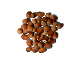 Some hazelnuts isolated on white background. View from above