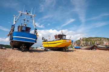 Fishing Boats at the Beach of Hastings, Sussex, England
