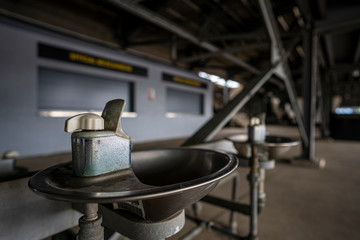 Industrial water fountain at an old sports venue