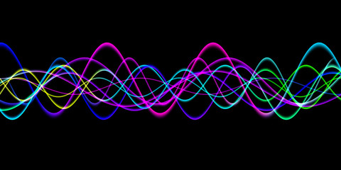 Speaking sound wave lines illustration. Rainbow gradient motion abstract background.