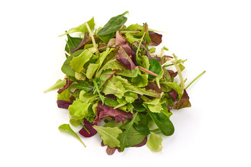 Mixed salad leaves frisee, radicchio and lamb's lettuce, isolated on white background