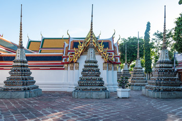 Wat Pho, temple traditionnel en or et dorure avec boudha dans la capitale de la Thaïlande,...