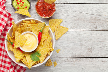 Mexican nachos chips and sauces