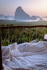 viewpoint over Phangnga Bay mountain, sea and mangrove at samet nang she view point Thailand...