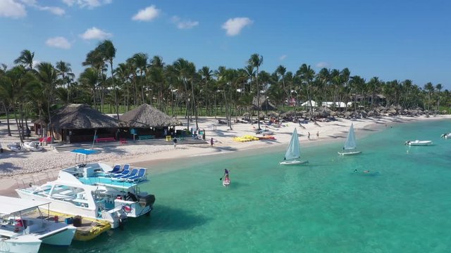 Aerial view of beautiful white sandy beach in Punta Cana, Dominican Republic