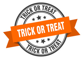 trick or treat label. trick or treatround band sign. trick or treat stamp