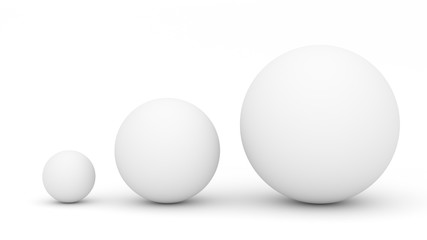 Three white spheres on a white background as 3D rendering