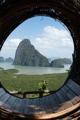viewpoint over Phangnga Bay mountain, sea and mangrove at samet nang she view point Thailand...