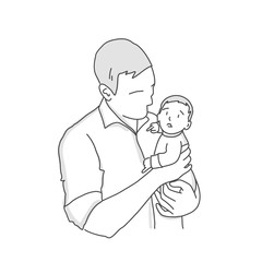 Man and woman looking at screen of digital tablet. Line drawing vector illustration.