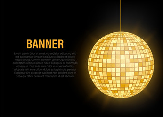 Gold Disco ball icon isolated on grayscale background. Vector stock illustration