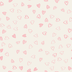 Doodle Lovely Valentines Day background seamless pattern with cute hearts. Vector illustration.