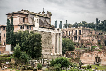 Fototapeta na wymiar Ruins of the Roman Forum at Palatino hill. Rome, Italy