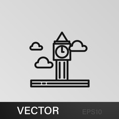 Big ben, cloud outline icon. Element of landscapes illustration. Signs and symbols outline icon can be used for web, logo, mobile app, UI, UX