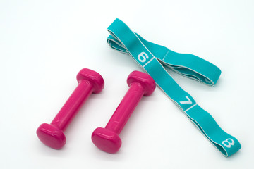 Sports equipment dumbbells and elastic for stretching