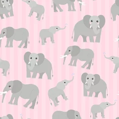 Sierkussen Naadloze patroon vector van schattige olifanten op een roze gestreepte achtergrond.. © MinimoleStudio