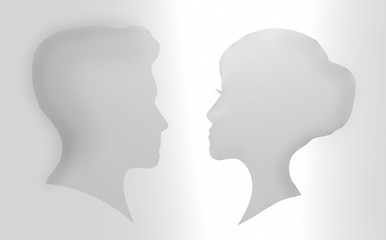  Signs male and female image. The head of a man and woman. Couple. Love. Relationship 3D rendering