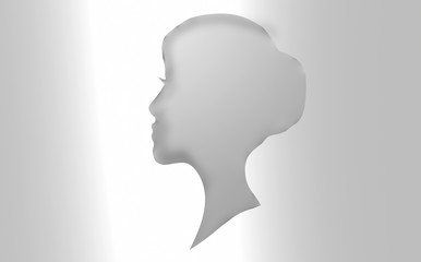 Female face of gray color on a white background. Heads up. Female image. 3d rendering.