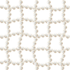 Pearls. White background. Jewelry. Necklace. Beads. Decoration. Abstract vector illustration. Seamless pattern.