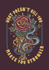 Snake And Roses Old School Tattoo Hand Drawing Illustration