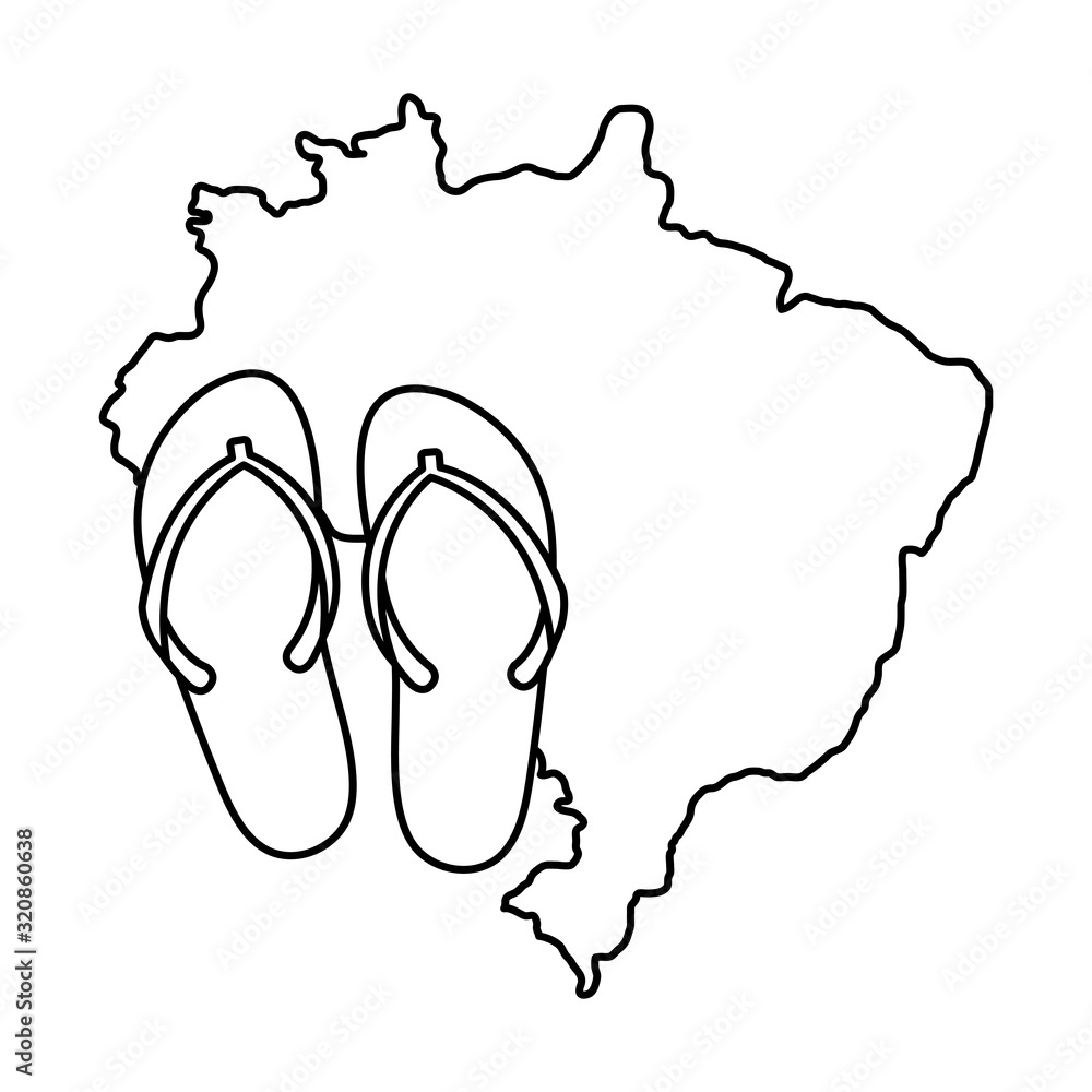 Sticker flip flops pair with map of brazil vector illustration design