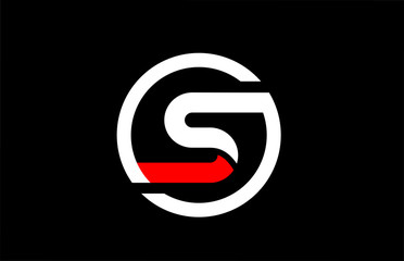 S alphabet letter with circle in black red white for company logo icon design