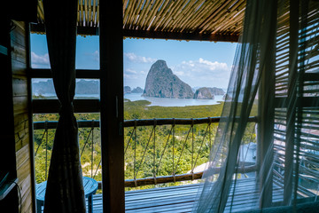 beautiful Islands in the bay of Samet Nang She viewpoint Phangnga Bay Thailand Asia