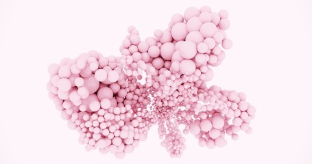 Obraz premium Stylized symbols of flowers,plants from fun,sweet bubbles. Modern background of flying pink balls. Poster for the holidays - birthday, anniversary,wedding, Valentine's Day with copy space -3d render.