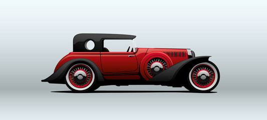 Vintage red car. Vector illustration.
