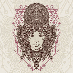 Aztec Mistress Hand Drawing Illustration