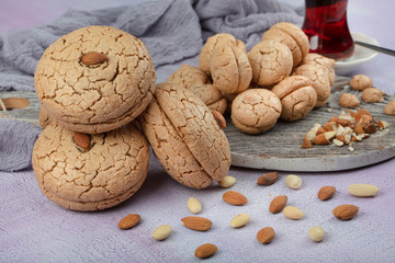 Amaretti cookies traditional Italian biscuits. Almond cookie with almond