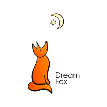 Color vector illustration with a fox. The element is drawn by hand and isolated on a white background.