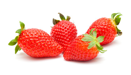 red ripe strawberries on white