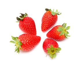 red ripe strawberries on white