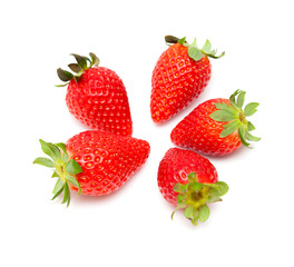 red ripe strawberries on white