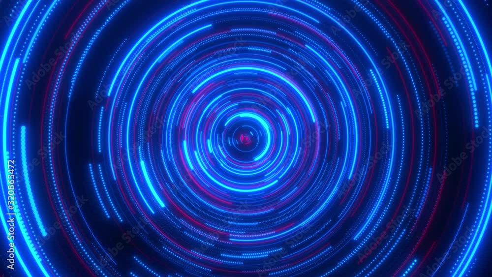 Poster looped animation. abstract background. moving through hyperspace with bright circles in red and blue