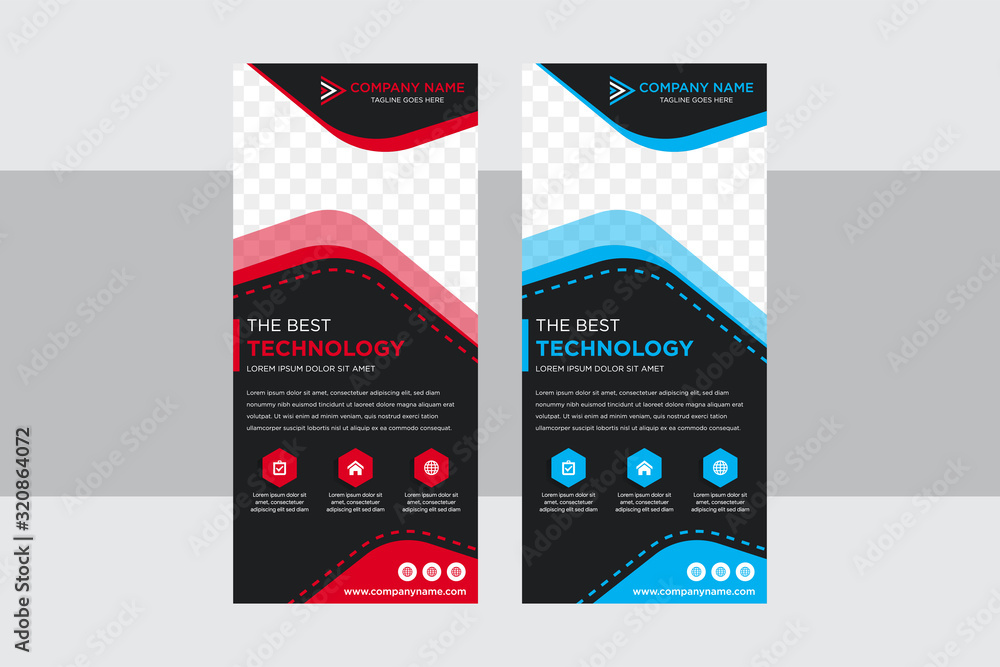 Poster construction roll up vertical banner design templates set. abstract geometry with colored black vect