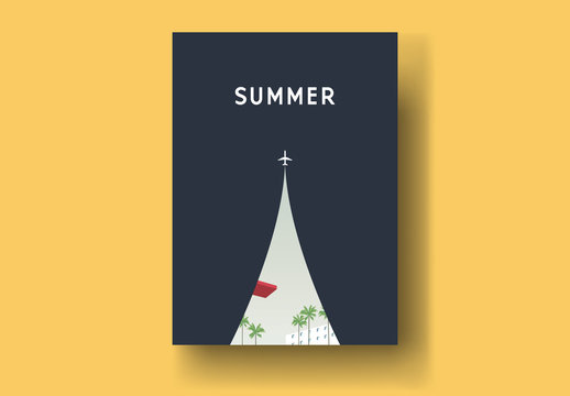 Vintage Style Postcard Layout with Plane and Palm Tree Illustrations