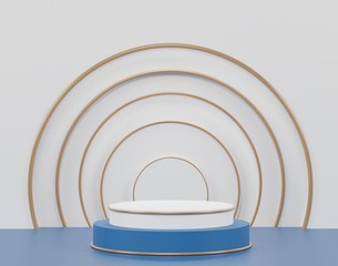 Glossy luxury podium for your design. Classic blue color of the year 2020. Fashion show stage,pedestal, shopfront. Empty scene for cosmetic show and mock up.