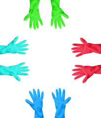 Household gloves of different colors in high resolution, isolated photo.