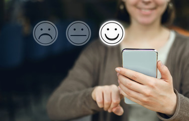 Excited woman giving happy smile rating or the best rating