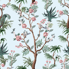 Seamless pattern in chinoiserie style with peonies. Vector,