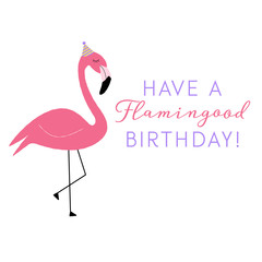 Vector illustration of a giraffe wearing a party hat. Have a flamingood birthday. Funny design concept.