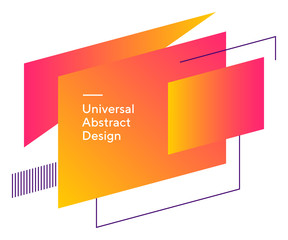 Zesty modern regular elements. Universal dynamical forms, sharp lines. Yellow and orange background with white text. Template for logo, flyer or presentation. Vector illustration.